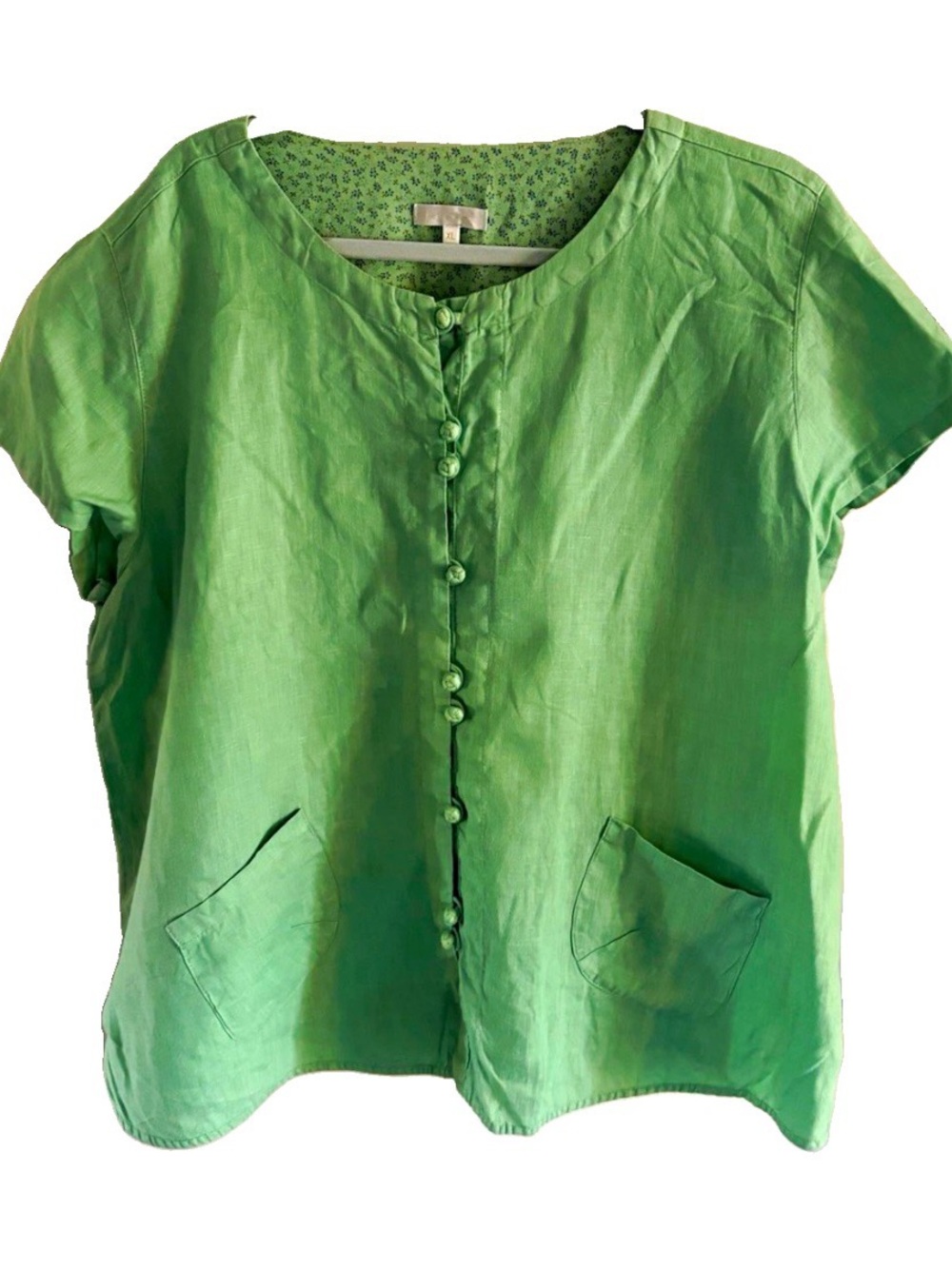 KLeen Women's XL top Green artsy Pockets Lagenlook modern Asian teacher blouse
